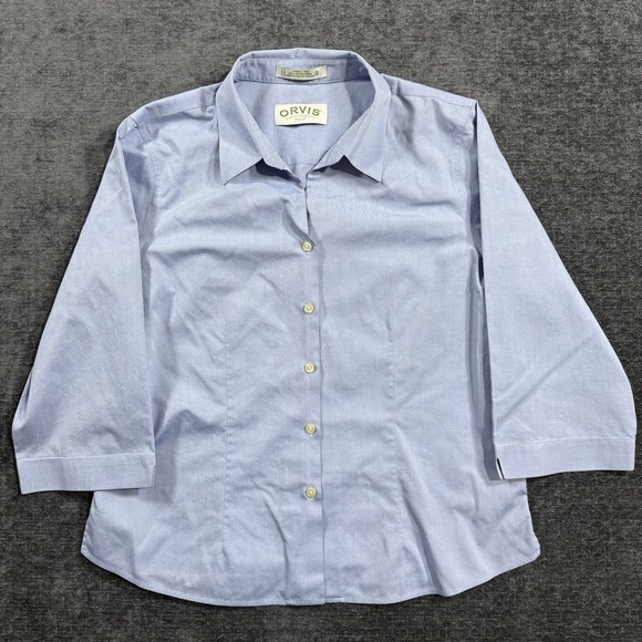 Orvis Tops - Orvis‎ Womens Wrinkle Free Button Down Shirt Blue 3/4 Sleeve Size 12 100% Cotton